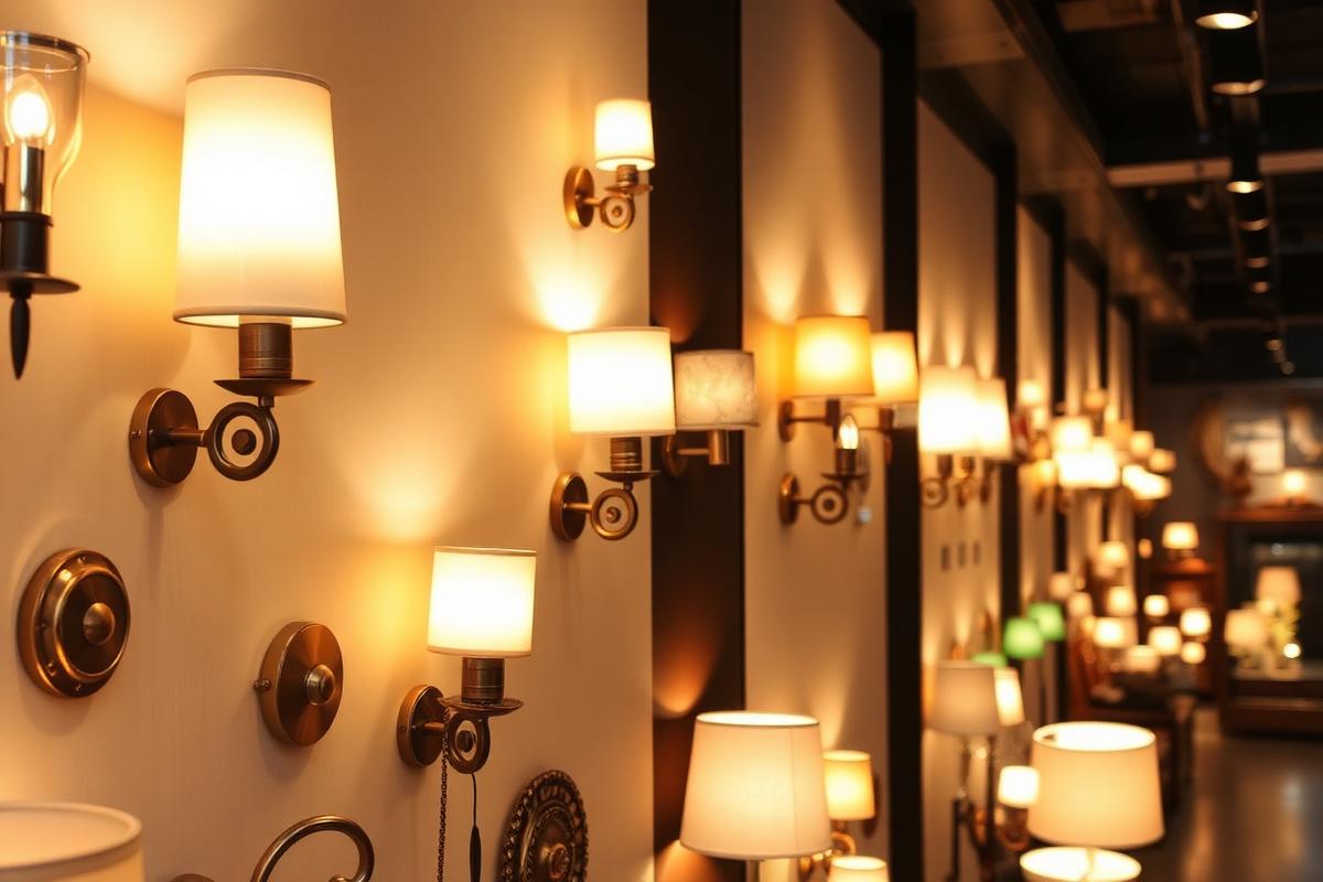 Wall lamps display at lighting shop Chavakkad